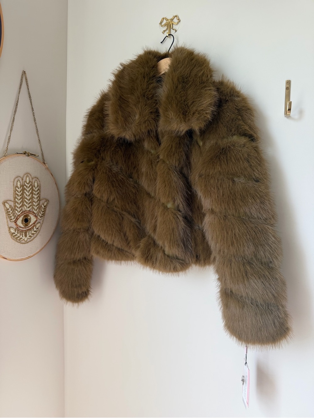 Avec Les Filles olive green Faux mini Fur button up Jacket